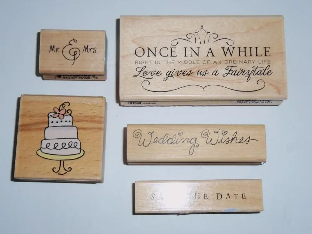 Lot of 5 Wood Mounted Rubber Stamps Wedding Bridal Engagement -051824